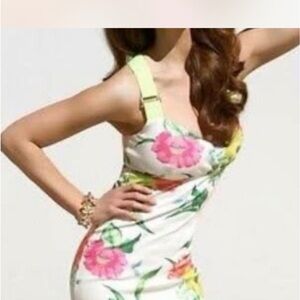 Ted Baker Floral Mini Dress with Pink and Green Accents